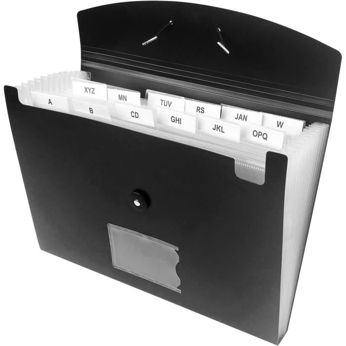 Organisateur De Reçus Et Factures - 13 Compartiments + Poche Maillée | Format 27,5x17,3cm Avec Zip | Noir