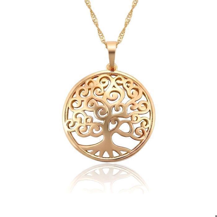 Collier Arbre De Vie Plaqué Or Jaune 750/1000 - 50cm - Bijouterie Papillon Bleu - Neuf Avec étiquettes