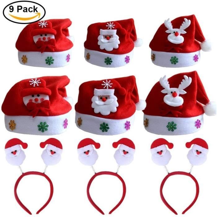 Kits Chapeaux Noël Bonnet de Père Mère Santa avec Serre-têtes pour Adulte Enfant 