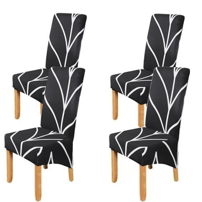 Housse de chaise inclinable imprimée noire - Lot de 4 - Spandex/Polyester - Lavable et extensible