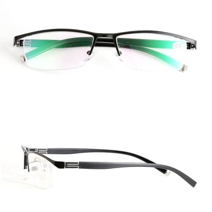 Lunettes De Lecture – Demi-monture Métal Noir – Charnière à Ressort – Verres Transparents – Pour Hommes Et Femmes