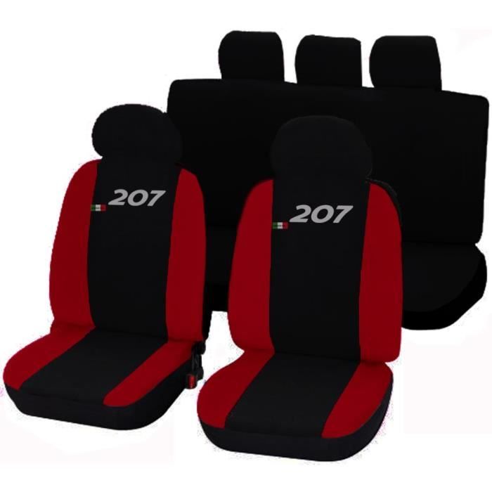 Housses de siège deux colorés pour Peugeot 207 - noir rouge