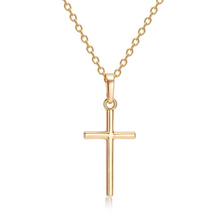 Or jaune 750 avec chaîne, femme et enfant Pendentif en forme de croix avec chaîne Avec étui à bijoux. Pour homme