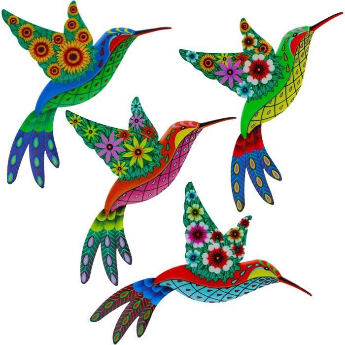 décoration murale Décoration murale en métal avec colibri couleur vive 