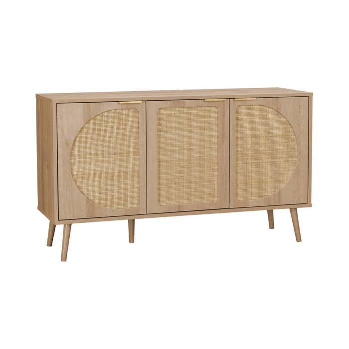 BAÏTA Buffet INES In Legno Con Ante In Rattan - 90cm, Marrone, Per Soggiorno O Sala Da Pranzo - Foto 3