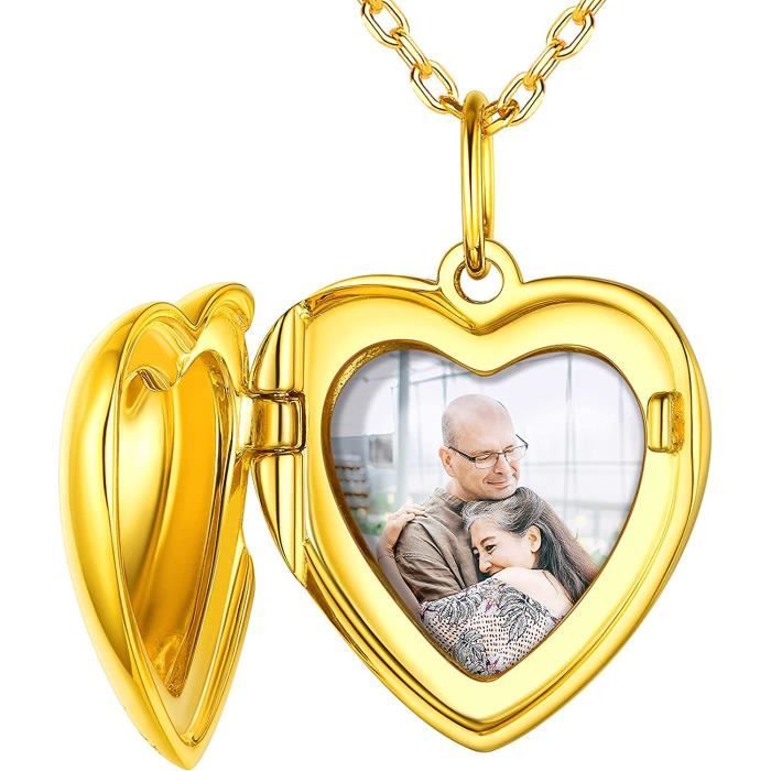 Collier Médaillon Cœur Avec Photo - Acier Inoxydable - Cadeau Romantique Saint-Valentin Anniversaire