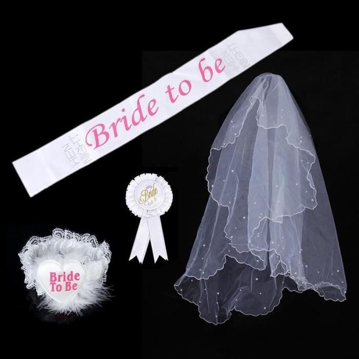 Rosette Jarreti/ère et Voile de Mari/ée Blanc avec Peigne et Lunettes pour Douche Nuptiale Hen Accessoires de Soir/ée Ouinne 5 Pi/èces Bride to Be Decoration