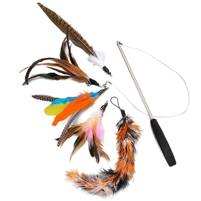 5PCS drôle de chat tige jeu canne à pêche jouet pour chat tête de remplacement de la tige drôle de chat plume télescopique cinq