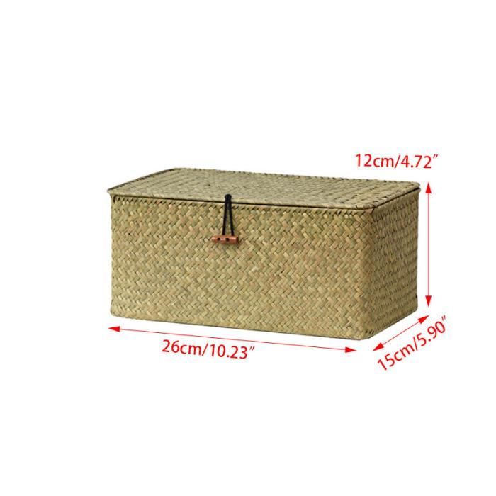 SOONHUA Panier Rangement Jonc De Mer Avec Couvercle – Boîte Tressée Vintage Bureau Salle De Bain Cuisine
