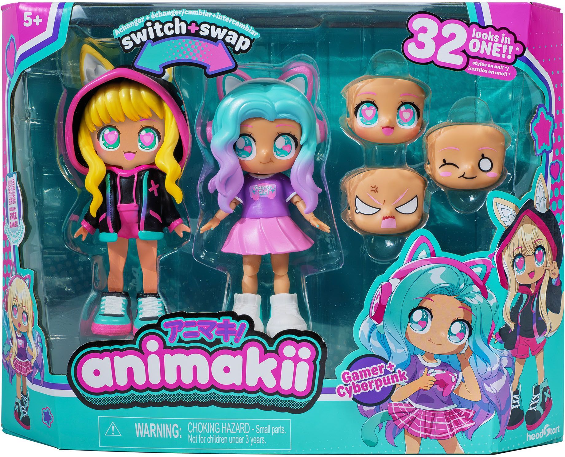 Bandai Animakii Cyberpunk et Gameuse Coffret Poupée Personnalisable 1 Poupée 4 Visages 2 Coiffures 2 Tenues 2 Paires de Chaussures Jouet Créatif et + HEA26350