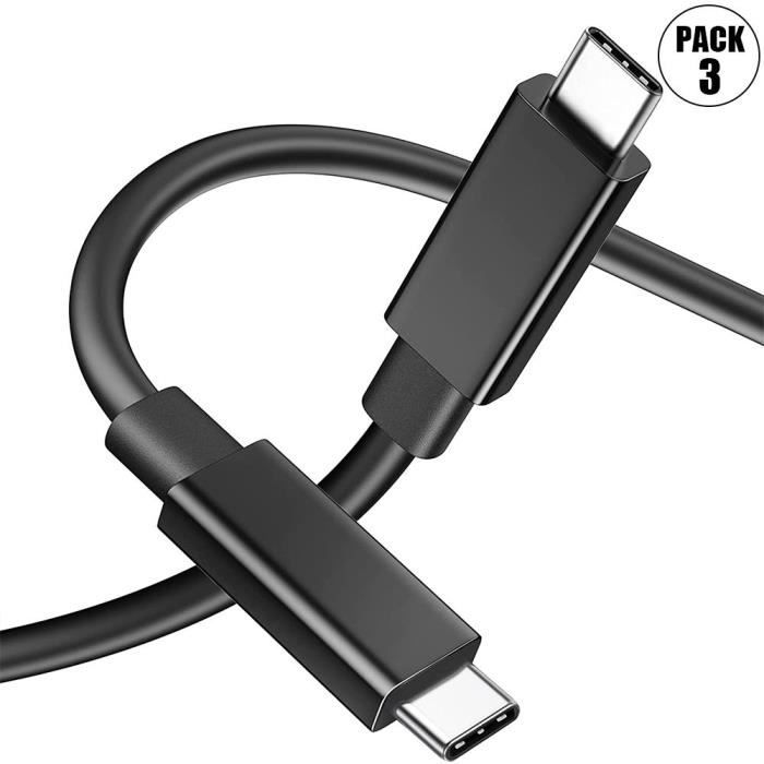 Câble USB-C vers USB-C Charge Rapide 60W pour Xiaomi Redmi 11A 10A 10C 9 9A  9C 9T - Nylon Renforcé Noir 1M