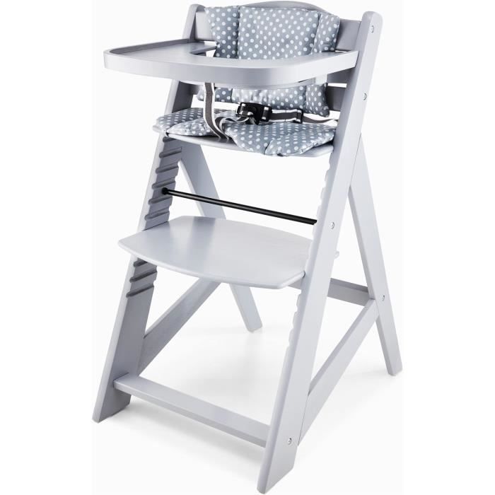 Chaise Haute Bébé Évolutive En Bois, Hauteur Réglable 12 Niveaux, Avec