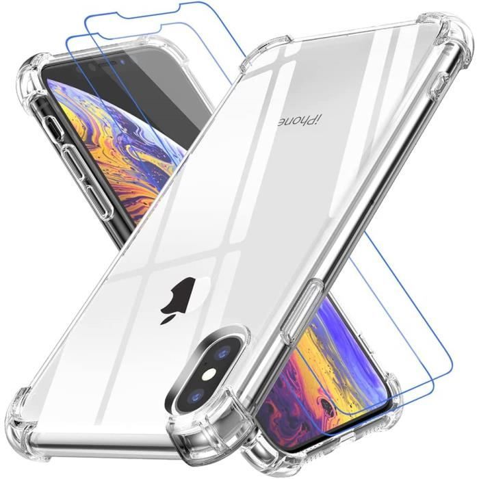 Coque iPhone X, Coque iPhone XS Transparente avec 2 X Verre Trempé  Protection écran, Coque iPhone X-XS Antichoc SilicoTrans - Cdiscount  Téléphonie