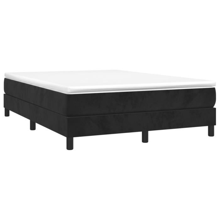 Sommier à ressorts - CUQUE - Noir - 140x190 cm - Velours - 2 places - Pieds inclus