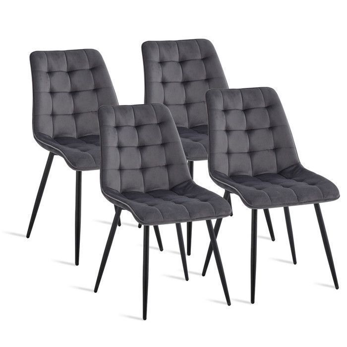 Lot de 4 chaises en Velours - chaises de salle à manger style rétroergonomiques - 47 Lx43 Px50 H cm(gris clair)