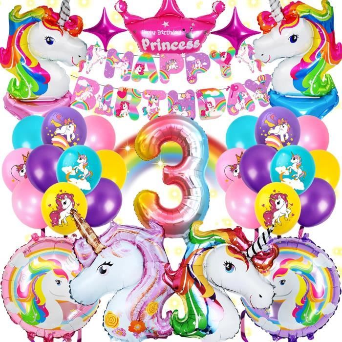 Décoration Anniversaire Licorne 3 Ans – Ballons Aluminium Et Latex – Kit Complet Pour Fête Fille
