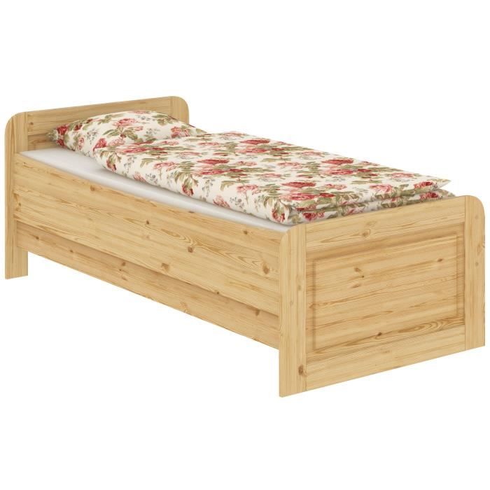 Lit extra haut pin massif 100x200 idéal pour les personnes âgées avec literie 60.42-10FLM Lit extra haut pin massif 100x200 idéal pour les personnes âgées avec literie 60.42-10FLM