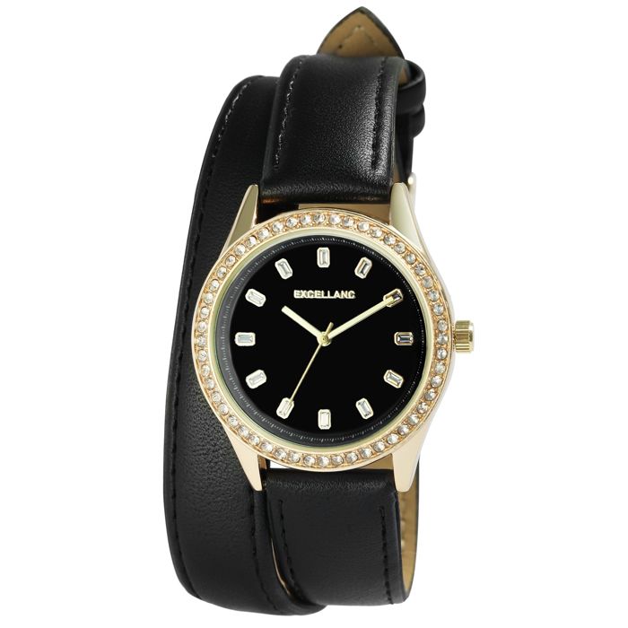 Montre femme - EXCELLANC - Excellanc - 36 mm - Boîtier doré - Bracelet simili cuir noir