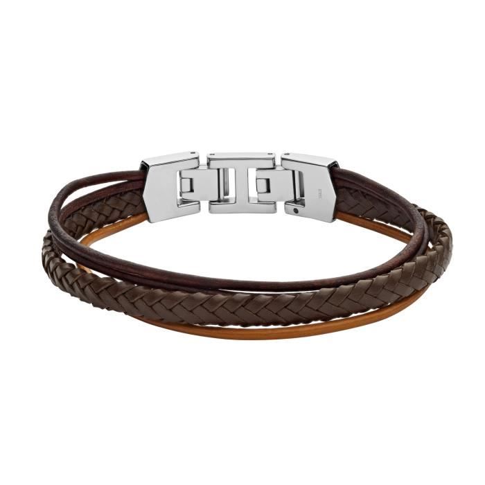 Bracelet homme - FOSSIL - Bracelet Fossil Multiliens Cuir Marron - Couleur  de la matière:Marron , - Achat/vente montre - Cdiscount