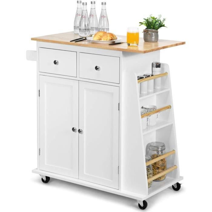 Desserte De Cuisine Paris Prix, Blanche, 84 Cm, Avec Roulettes, Bois, Neuve