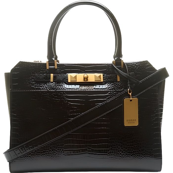 Sac A main GUESS noir imprime croco 40 x 26 x 14 5 TU Noir Cdiscount Bagagerie Maroquinerie