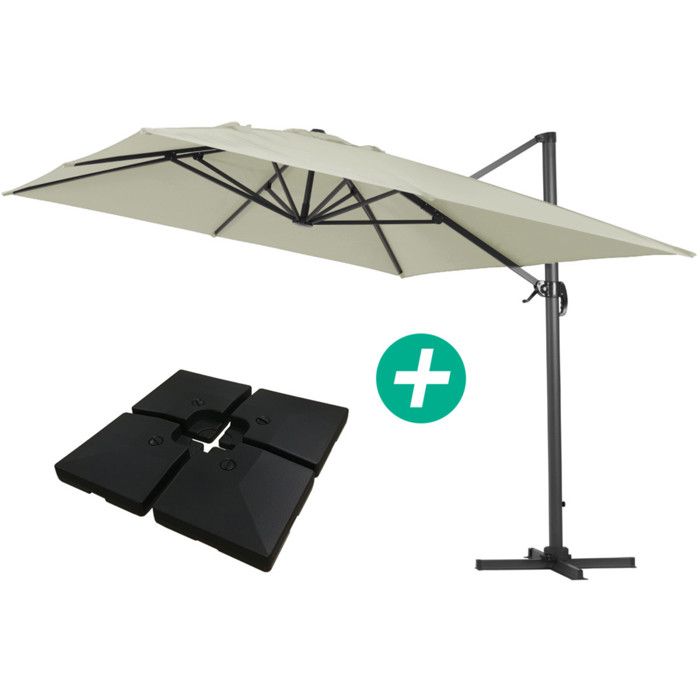 Parasol jardin déporté Alu Sun 4 - Rectangle - 3 x 4 m - Ecru - Dalles à lester incluses