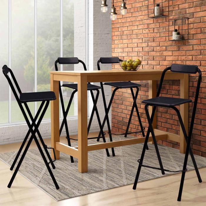 IDMARKET Lot de 4 tabourets de bar pliants DELSON noirs IDMARKET Lot de 4 tabourets de bar pliants DELSON noirs