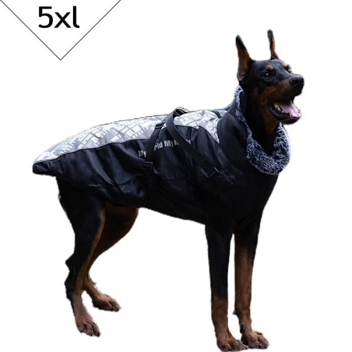 Meilleurs prix pour Manteau Chien,Taille XL-6XL Manteau Chien pour Chiens de Taille Moyenne et Grande,Imperméable Chaude Coupevent-Noir Gris 5XL