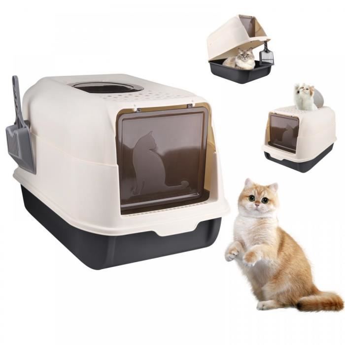 Meilleurs prix pour MENGDA - Bac Litière pour Chat - Maison de Toilette Chat avec Toit Ouvrant  - Noir - 51 x 36 x 34 cm