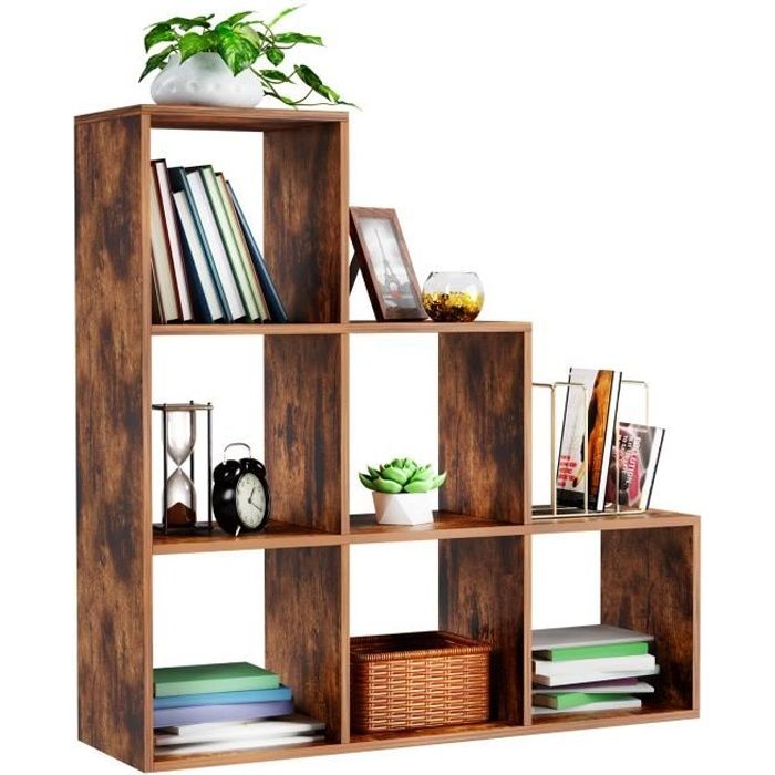 étagère d'escalier miadomodo® - 6 compartiments - marron - meuble de rangement, bibliothèque