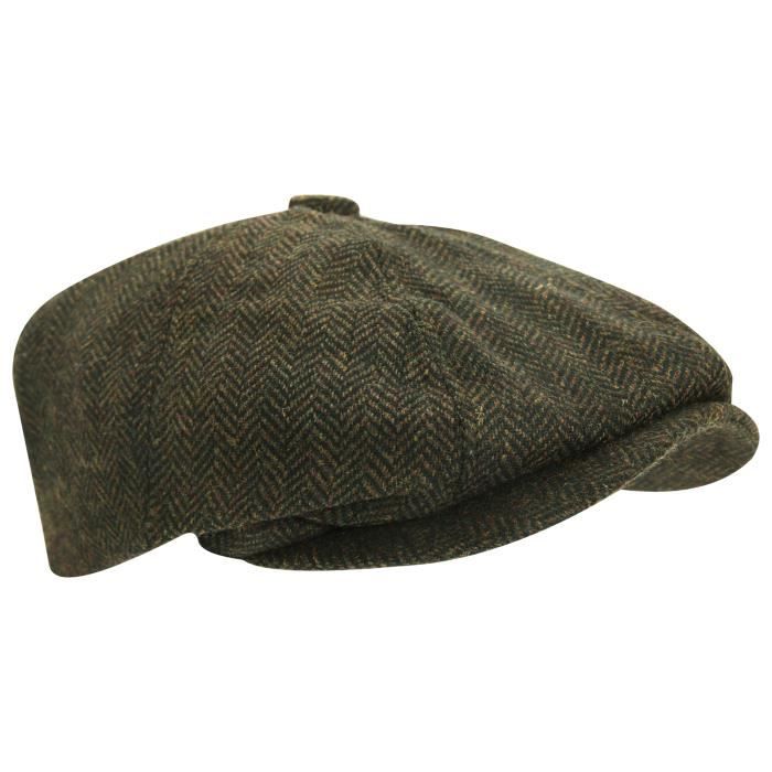 Tweed pour homme Marron Laine Casquette blanc chevrons 59cm L nouveau
