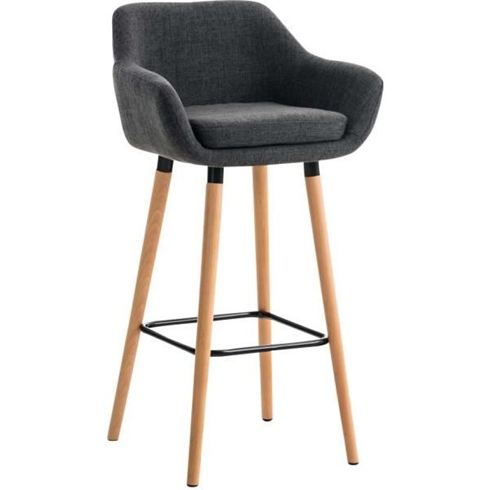 Tabouret de bar Grant tissu avec Pieds en Bois et repose-pieds en Métal Gris foncé