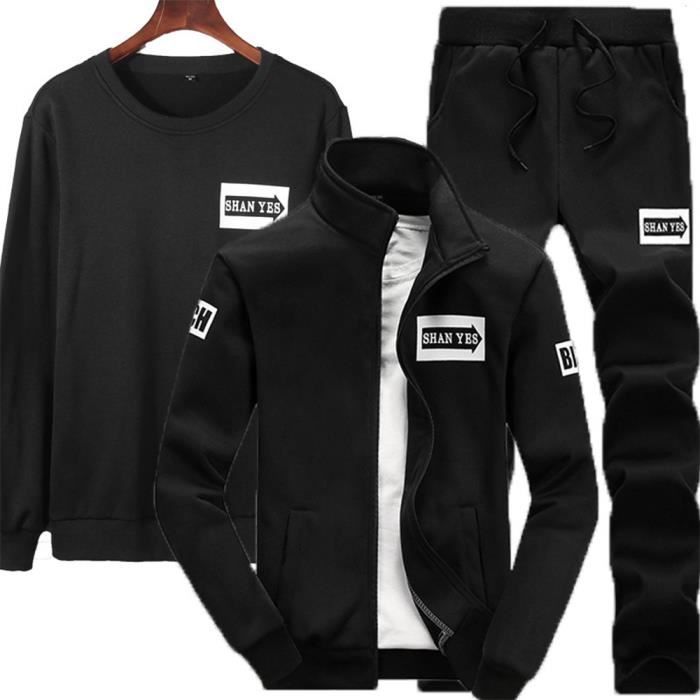 Ensemble Survêtement - XD529 - Noir - Veste Pantalon et Pull - Coupe-Vent - Respirant