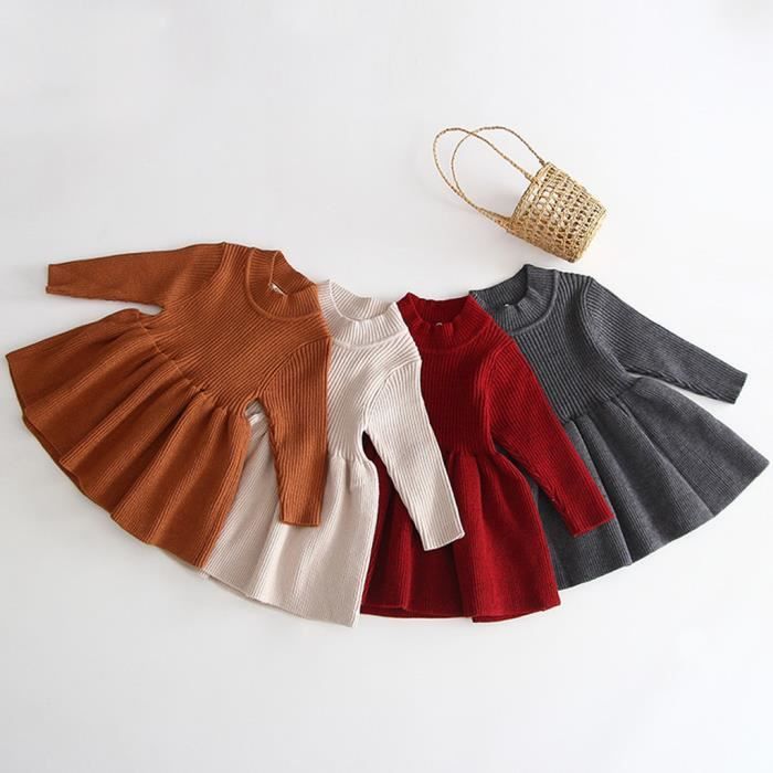 18-24 mois Noir Ensemble jupe en tricot à manches longues et bouffantes pour bébé fille mini jupe en cuir
