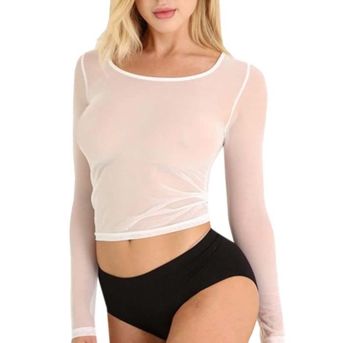 Chemisier A Manches Longues Transparent Pour Femmes Blanc Blanc Cdiscount Pret A Porter