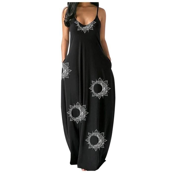 Robe Femmes Mode Grande Taille Imprimer Sexy Profonde V Sling Longue D?�contract?�e Blanc Blanc 