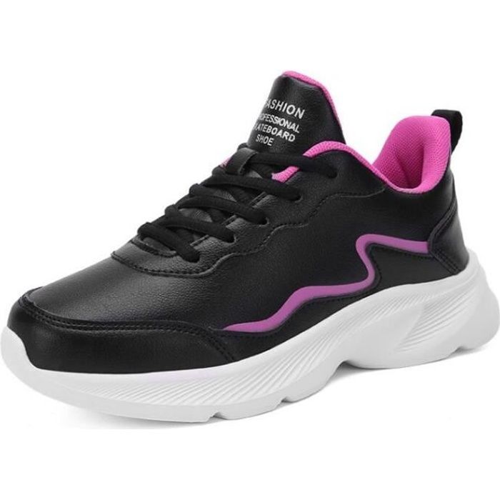 Baskets femme en cuir rose ECELEN 35-41 Lacets Semelle souple  Grande taille