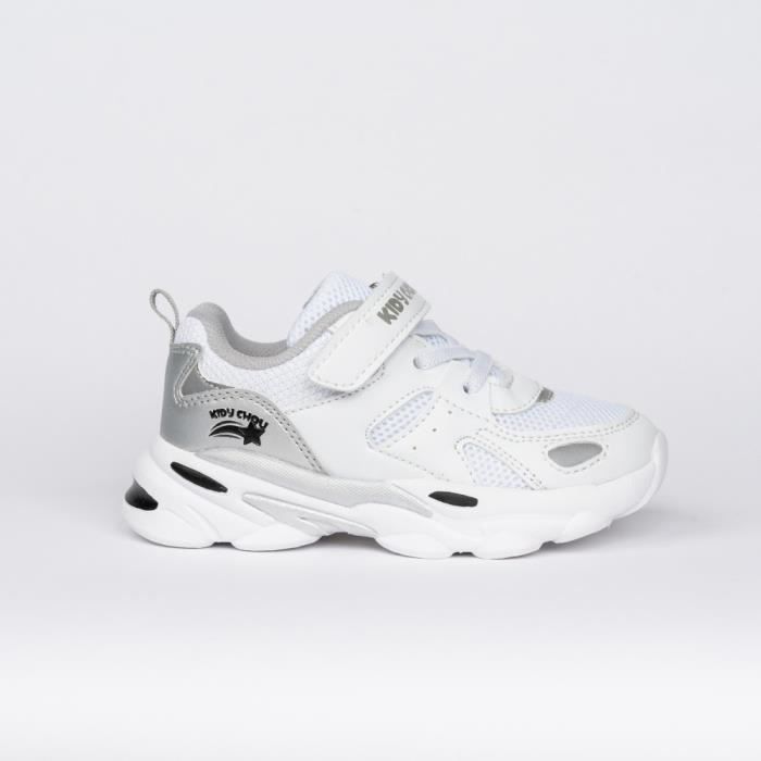 KIDYCHOU Basket Enfant - KIDYCHOU - Modèle Run - Blanc et gris - Lacets - Mixte