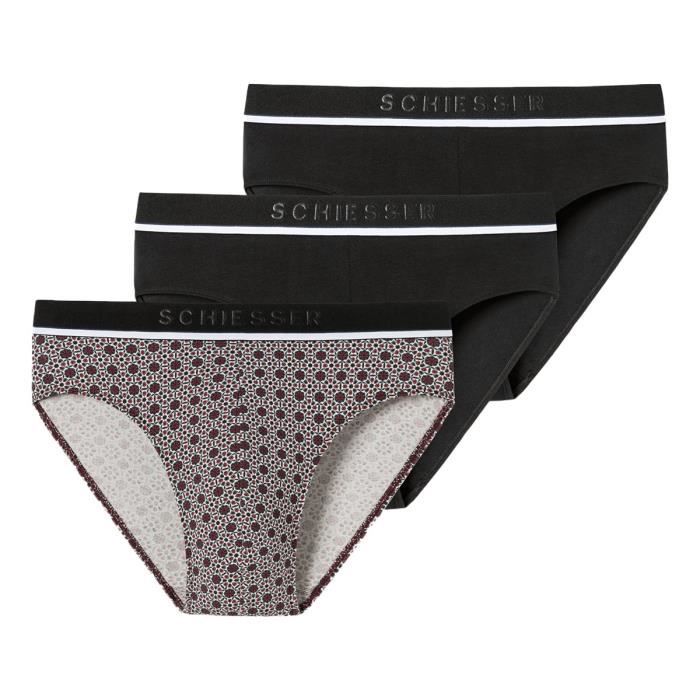 Schiesser Slips Hommes 95/5 Coton bio lot de 3 Rouge à motifs / noir