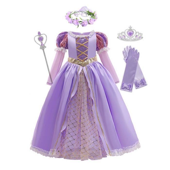 Robe de princesse Disney raiponce pour enfants de 2 à 10 ans, Costumes de  carnaval, vêtements scintillants pour Halloween
