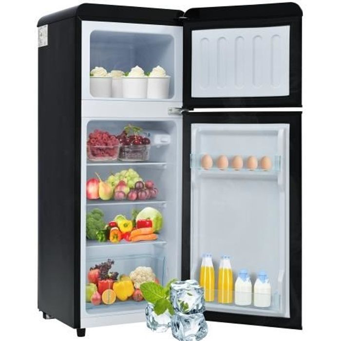 Réfrigérateur rétro 105,5*41*45,5cm, Réfrigérateur-congélateur combiné, deux portes, volume total 92 litres,181 kWh/an, -27°C ~13°C
