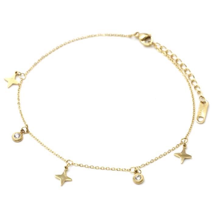 Cheville Argentée Avec étoiles Et Breloque Chaîne Perlée - Femme - Neuf