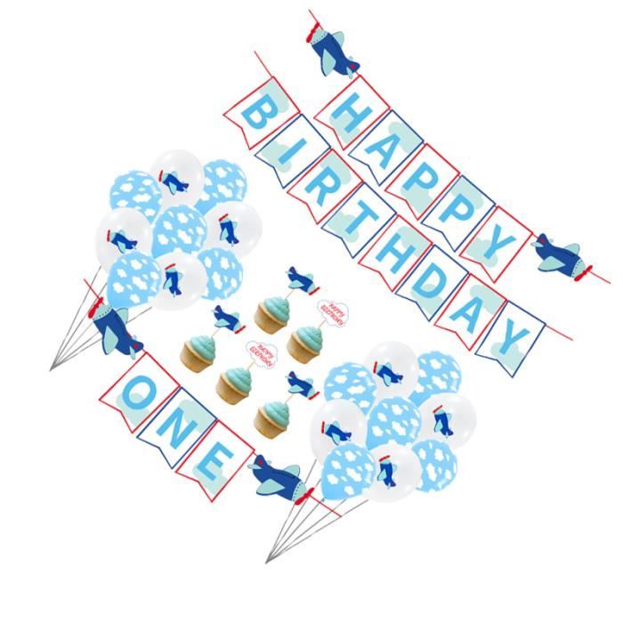 1 Ensemble De 33 Pieces 1er Decor De Fete D Anniversaire Un Avion Bannieres Dessin Banderole Banniere Guirlande Hors Noel Cdiscount Maison