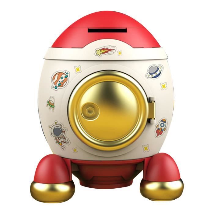 Tirelire Enfant Fusée Astronaute Avec Clé - Grande Tirelire Billet Et Pièces Avec Stickers - Cadeau Garçon Fille