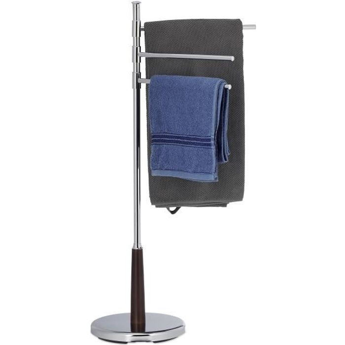 Relaxdays Porte-serviettes sur pied Porte-vêtements accessoire salle de bain 3 bras métal HxlxP: 90 x 44 x 26cm, argenté