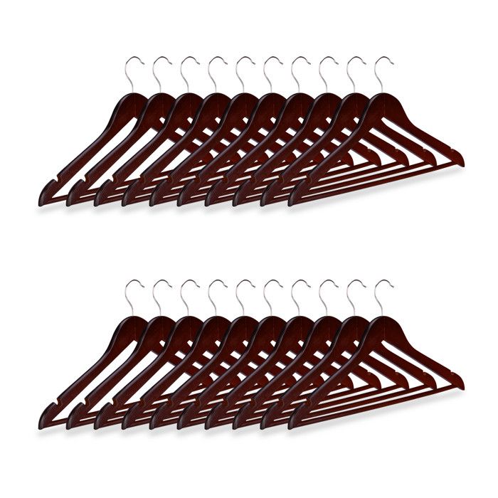 Relaxdays Ensemble cintre en bois pack de 20 cintres pour manteaux pantalons vêtements HxlxP: 23 x 44 x 1 cm brun