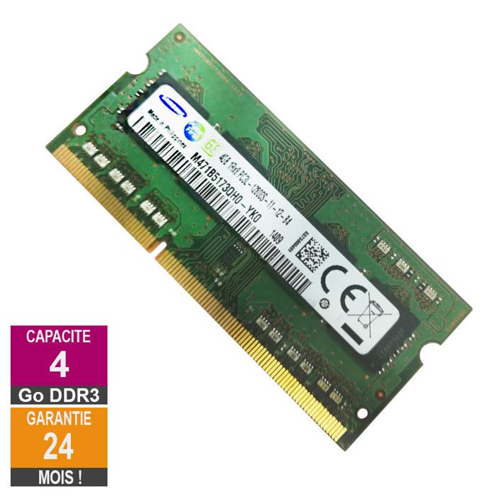 Barrette Mémoire 4Go RAM DDR3 Samsung M471B5173QH0-YK0 SO-DIMM PC3L-12800S