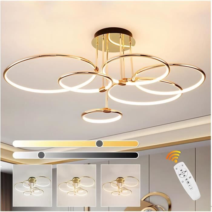 Aleaty Dimmable LED salon plafonnier chambre plafonnier moderne en métal chromé salle à manger suspension avec télécommande lampe suspendue table à