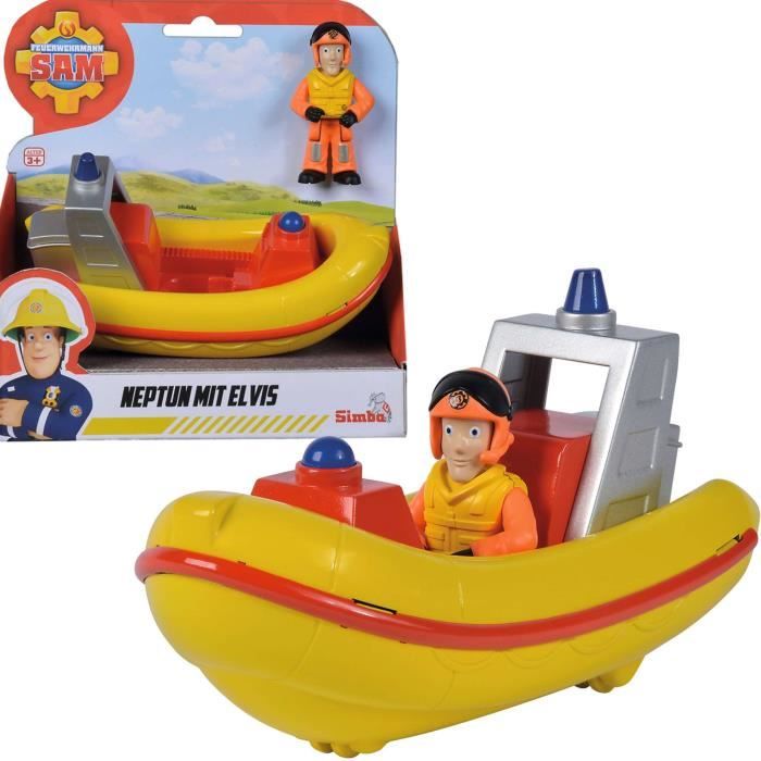 Simba Fireman Sam - Bateau de sauvetage Neptune jaune/rouge avec figurine Elvis