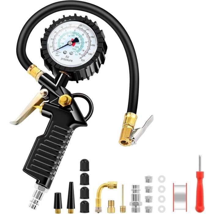 Manomètre Numérique Pression Pneus 220 PSI BURNNOVE - Gonfleur/Dégonfleur, 4 Unités, Avec Accessoires